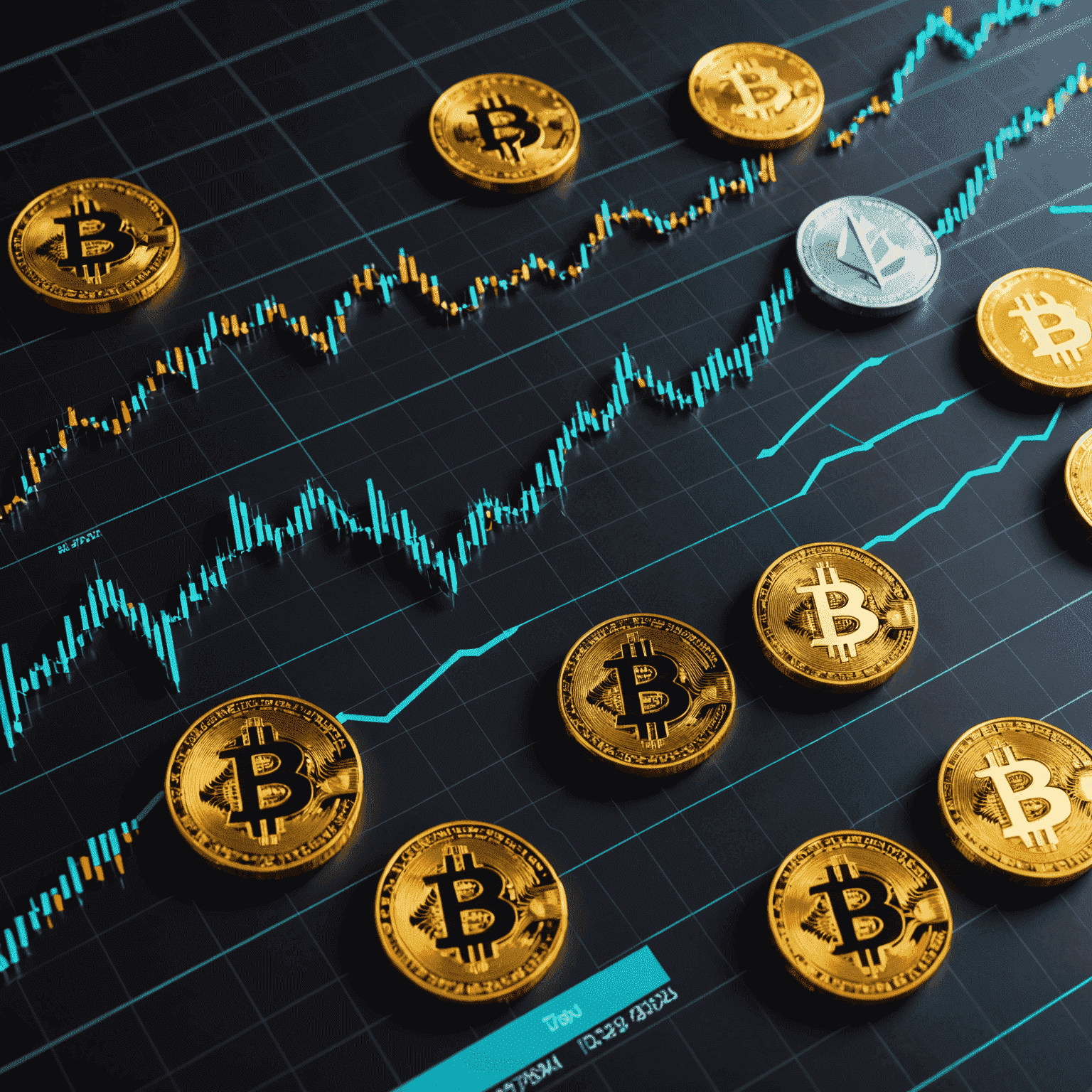 Graph showing cryptocurrency market trends with multiple lines representing different coins, emphasizing Bitcoin and Ethereum