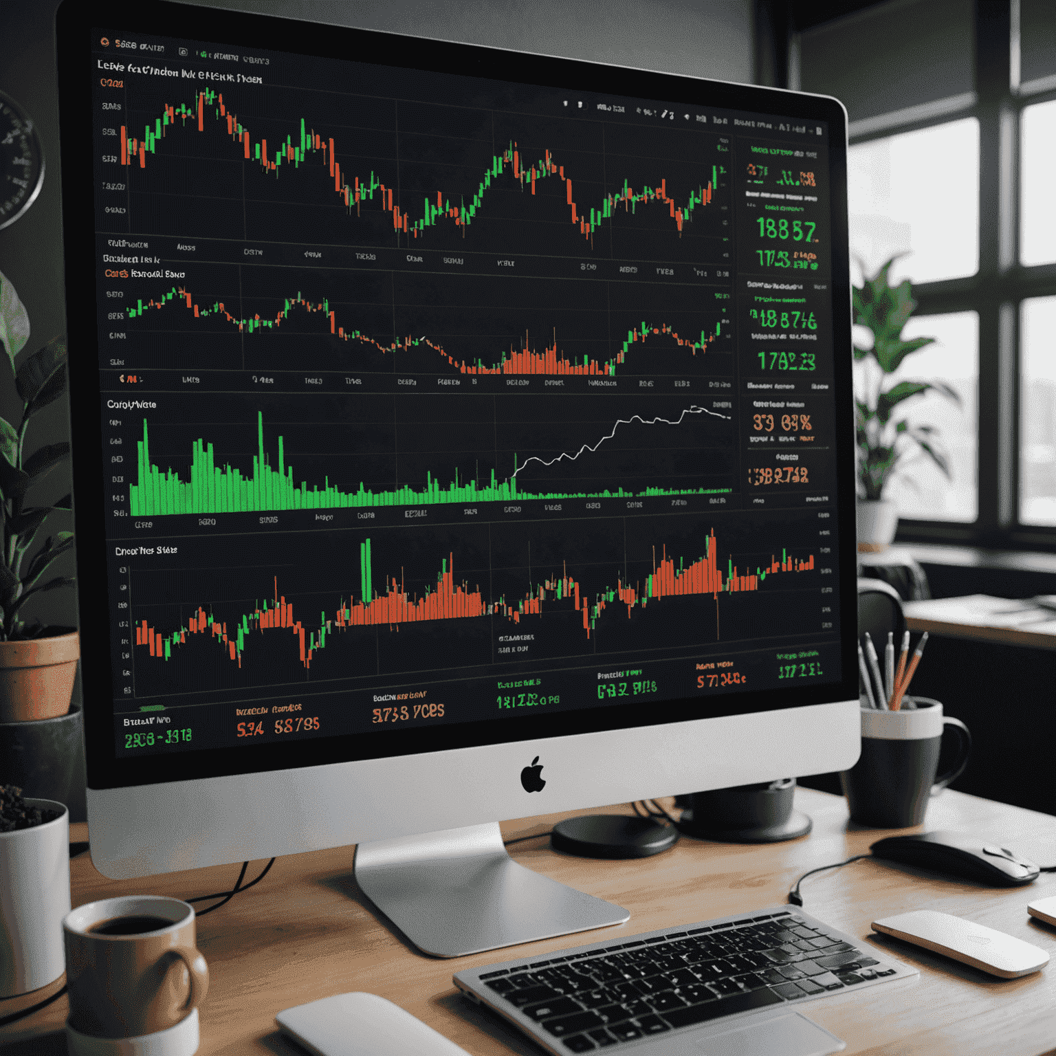 A sophisticated market analysis tool interface showing real-time crypto price charts, trading volume, and market sentiment indicators